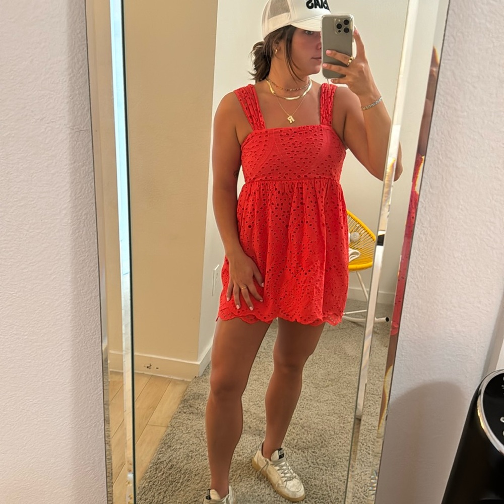 Red eyelet ROMPER